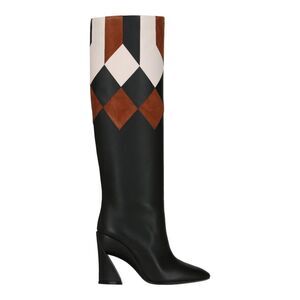 NEW “Never Worn”, Salvatore Ferragamo Black and Brown Heeled Boots